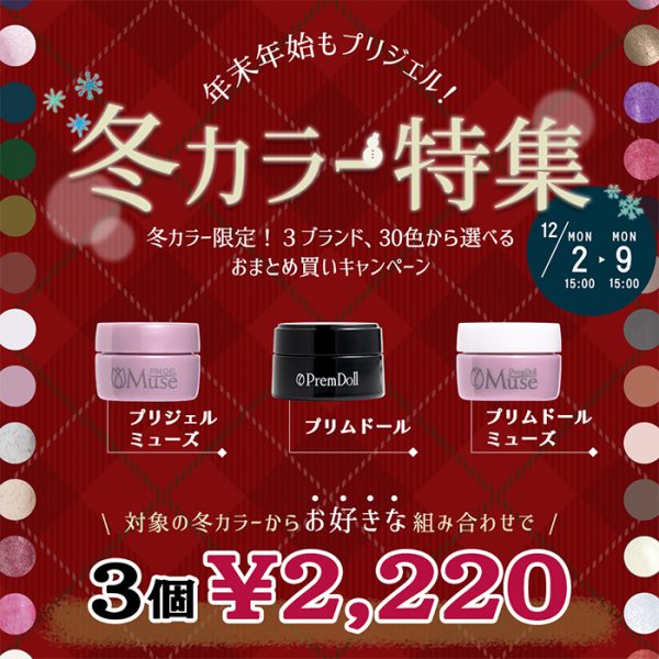 【2024年12月2日（月）15:00スタート】ホリデーシーズンの指先はおまかせ♡年末年始もプリジェル！冬カラー特集