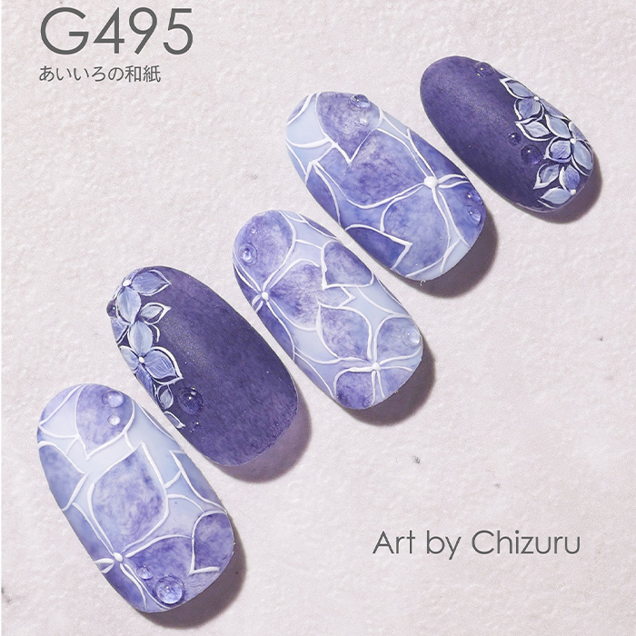 和柄風×ペイントアートの紫陽花ネイル