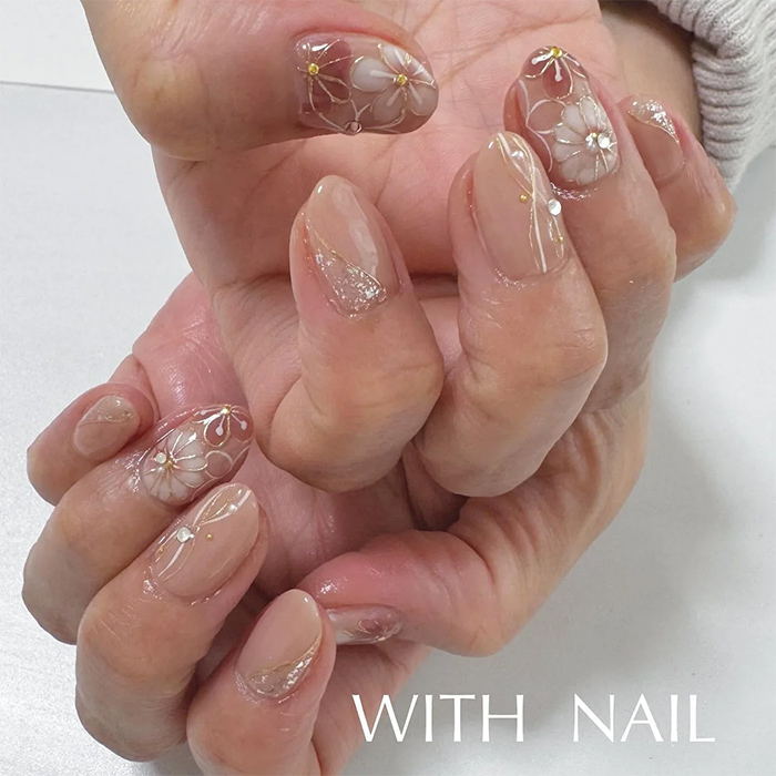 ②どんな服装にも合う♡ヌーディーベース×和柄ネイル