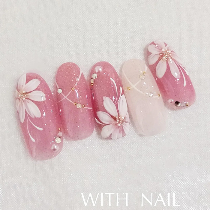 ①指先からお淑やかに♡ピンク×フラワーネイル