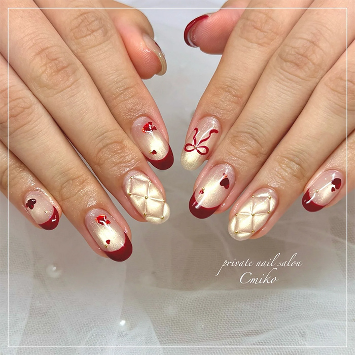 ⑩季節感を楽しんで♪マグネット×赤フレンチネイル