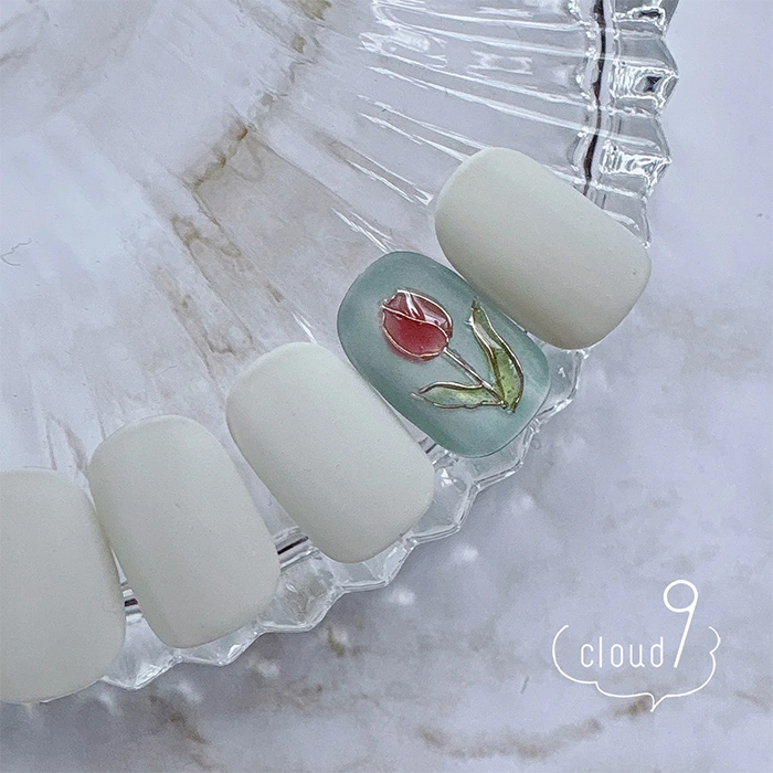 ⑤ちゅるんな質感♡ステンドグラス風チューリップネイル