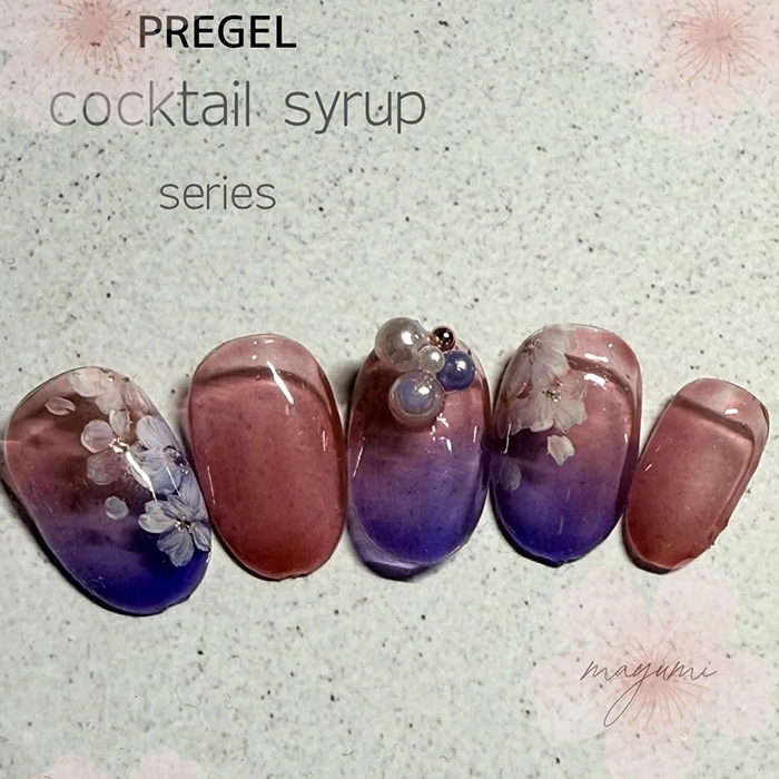 ⑬クリアなグラデーション☆夜桜アートネイル