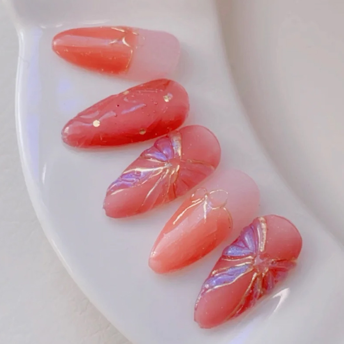 ⑮ぷっくり感が可愛い♡リボン×キルティングネイル