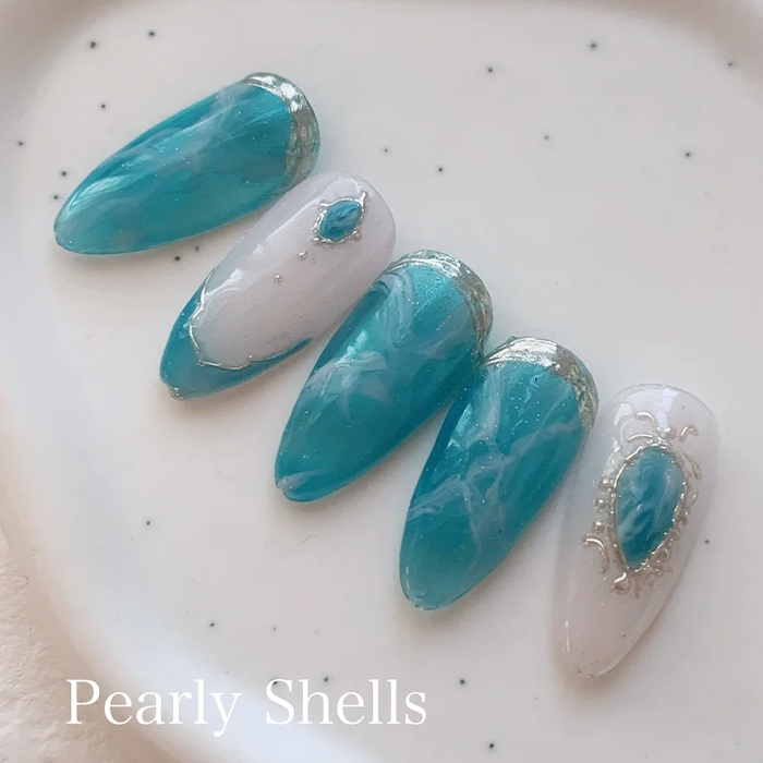 ⑩涼しげな指先に☆天然石風ニュアンスネイル