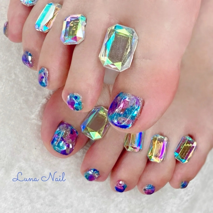 ⑤紫陽花カラーの煌めき☆キラキラニュアンス×フットネイル