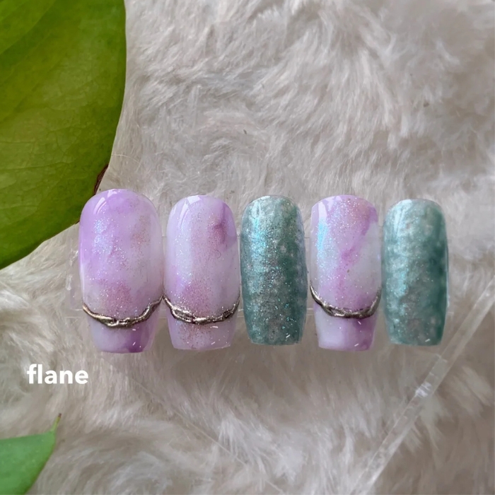 ⑧ニュアンスとミラーの輝き☆紫陽花ニュアンス×ミラーフレンチネイル