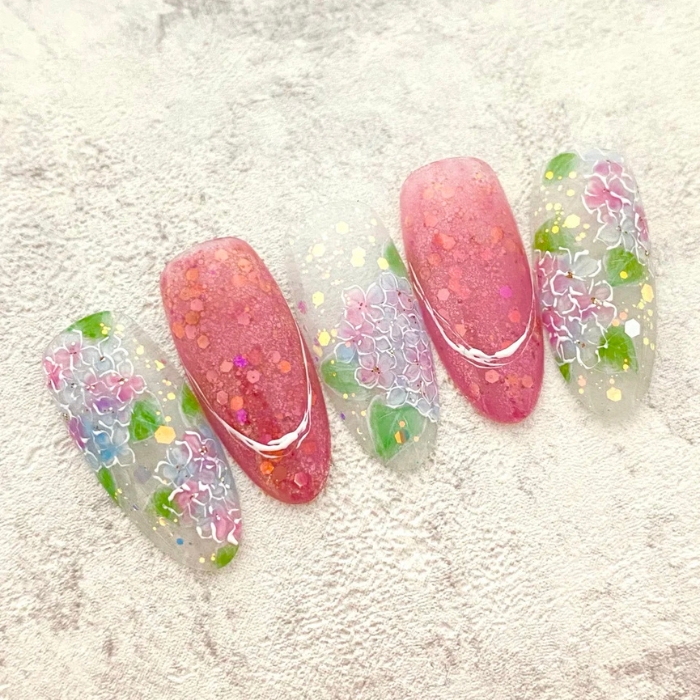 ⑮マットに輝きを閉じ込めて◎紫陽花×ミラーフレンチネイル