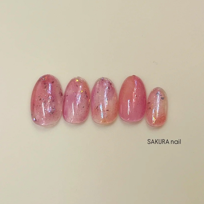 ⑤クリア感ときらめきを楽しむ♡サンセット×ニュアンスネイル